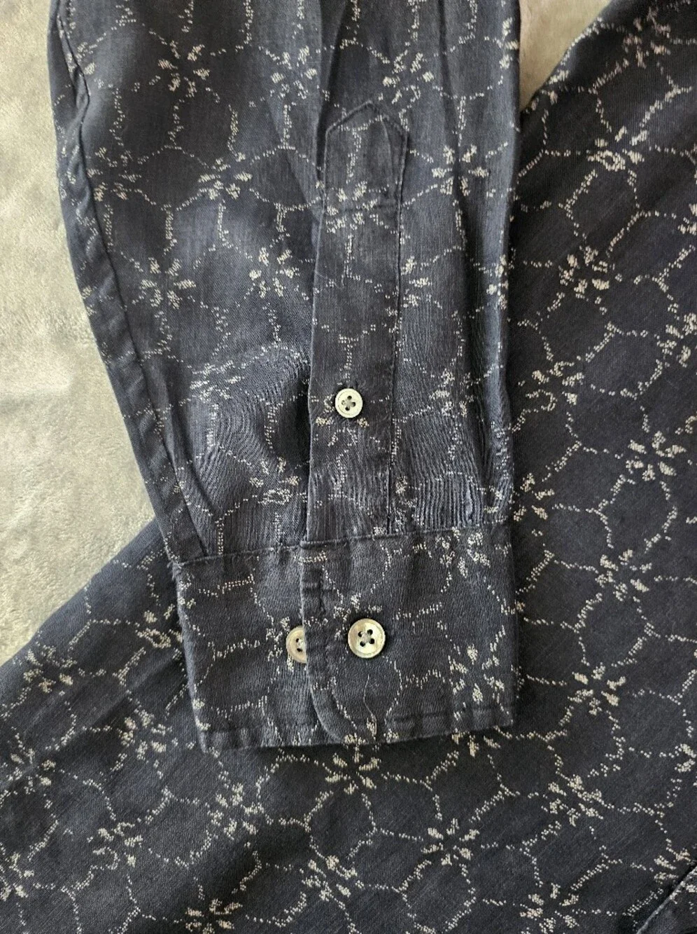 Vintage‎ Banana Republic 100% Linen Button Up Shirt Men's M Geometric Navy